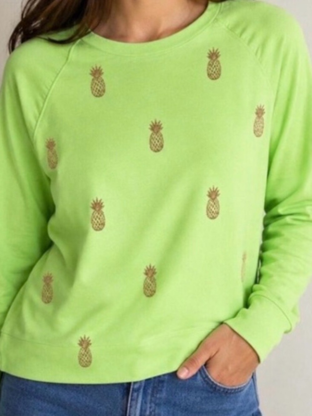 Lily Pulitzer Lime Pineapple Embroidered Crewneck Sweater